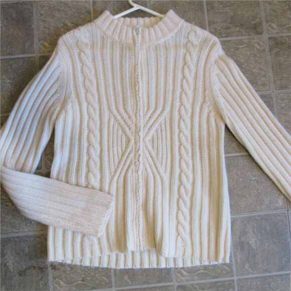 Women's Wool Blend Sweater Jacket Medium Chucky Knit Winter White Mercer & Madi - Picture 1 of 7